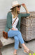 Sage Green Women&#39;s Merino Wool Crop Cardigan with 3/4 Sleeves
