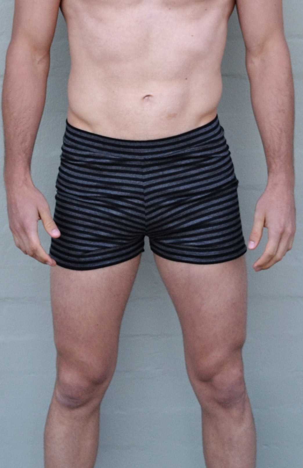 Black Grey Stripe Men&#39;s Merino Wool Boxer Shorts
