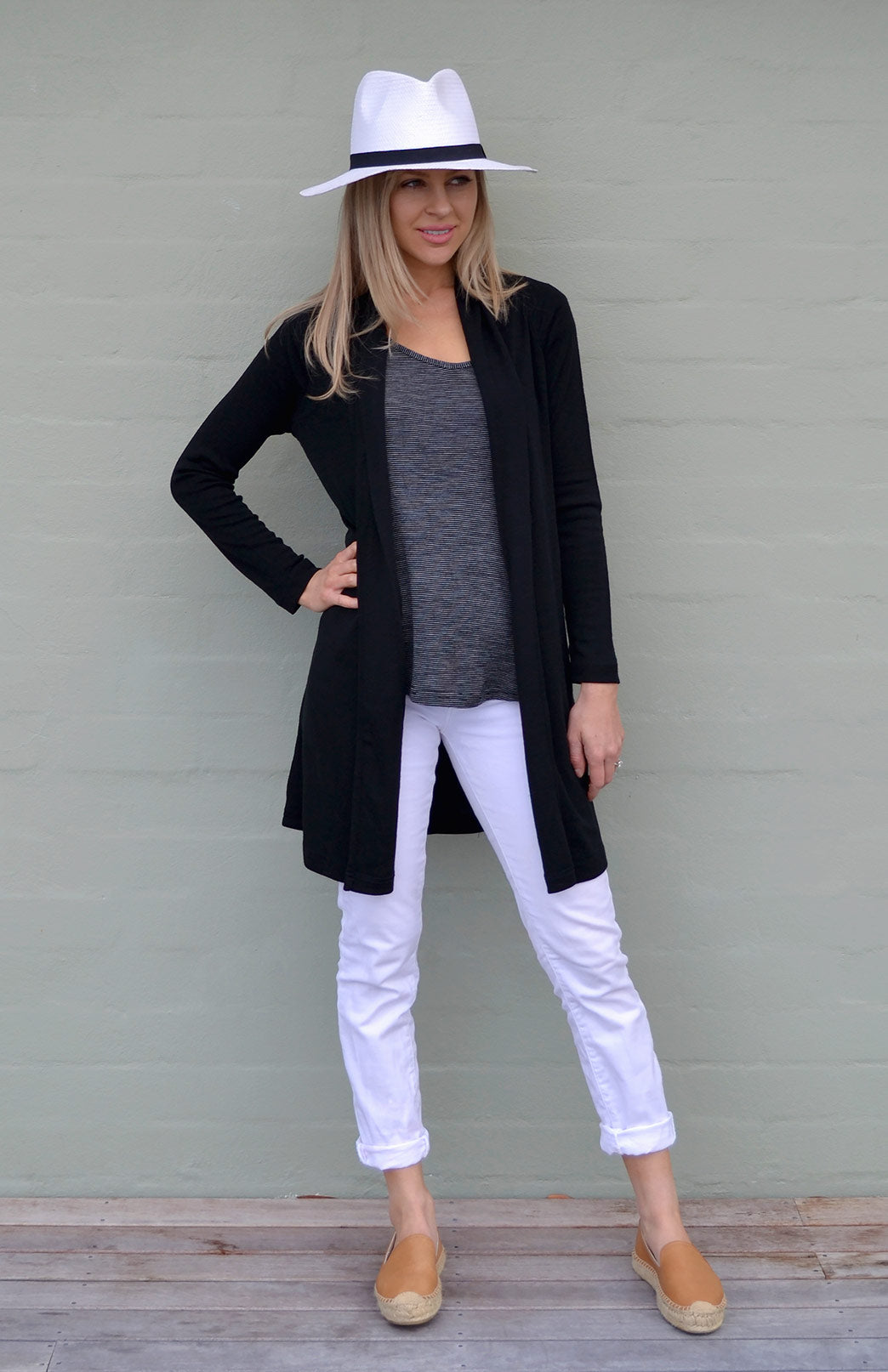 Gray and store white cardigan