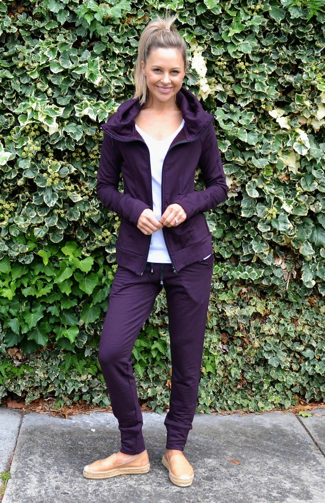 Aubergine Purple Women&#39;s Merino Wool Fleece Lounge Pants &amp;amp; Yoga Pants 
