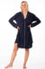 Navy Blue Women&#39;s Merino Wool Button Down Long Sleeved Nightshirt
