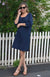 Navy Blue Women&#39;s Merino Wool 3/4 Sleeve Shift Dress
