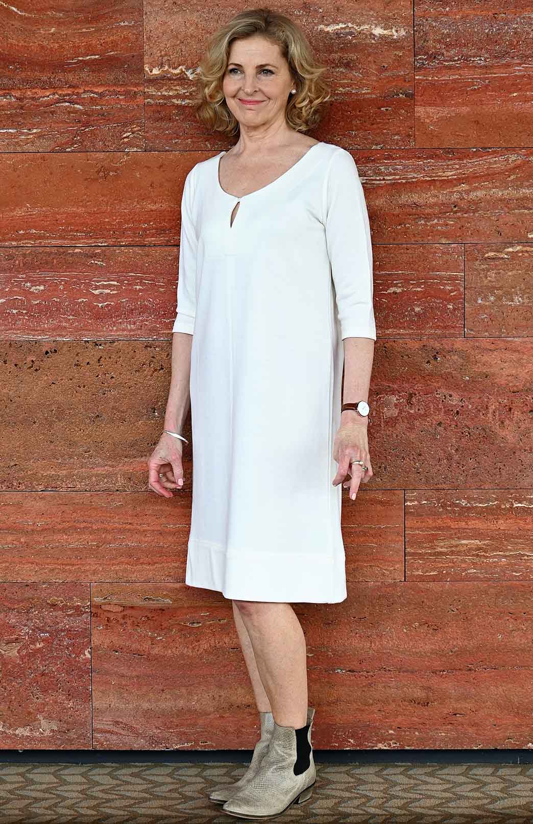 Ivory Women&#39;s Merino Wool 3/4 Sleeve Shift Dress
