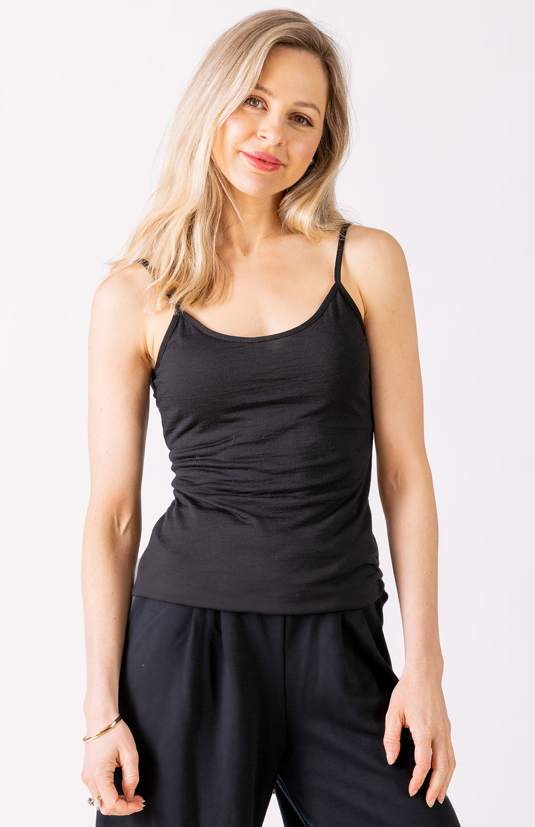 Black Women&#39;s Merino Wool Layering and Activewear Camisole Top
