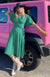 Soft Emerald Green Women&#39;s Short Sleeve Merino Wool Wrap Dress
