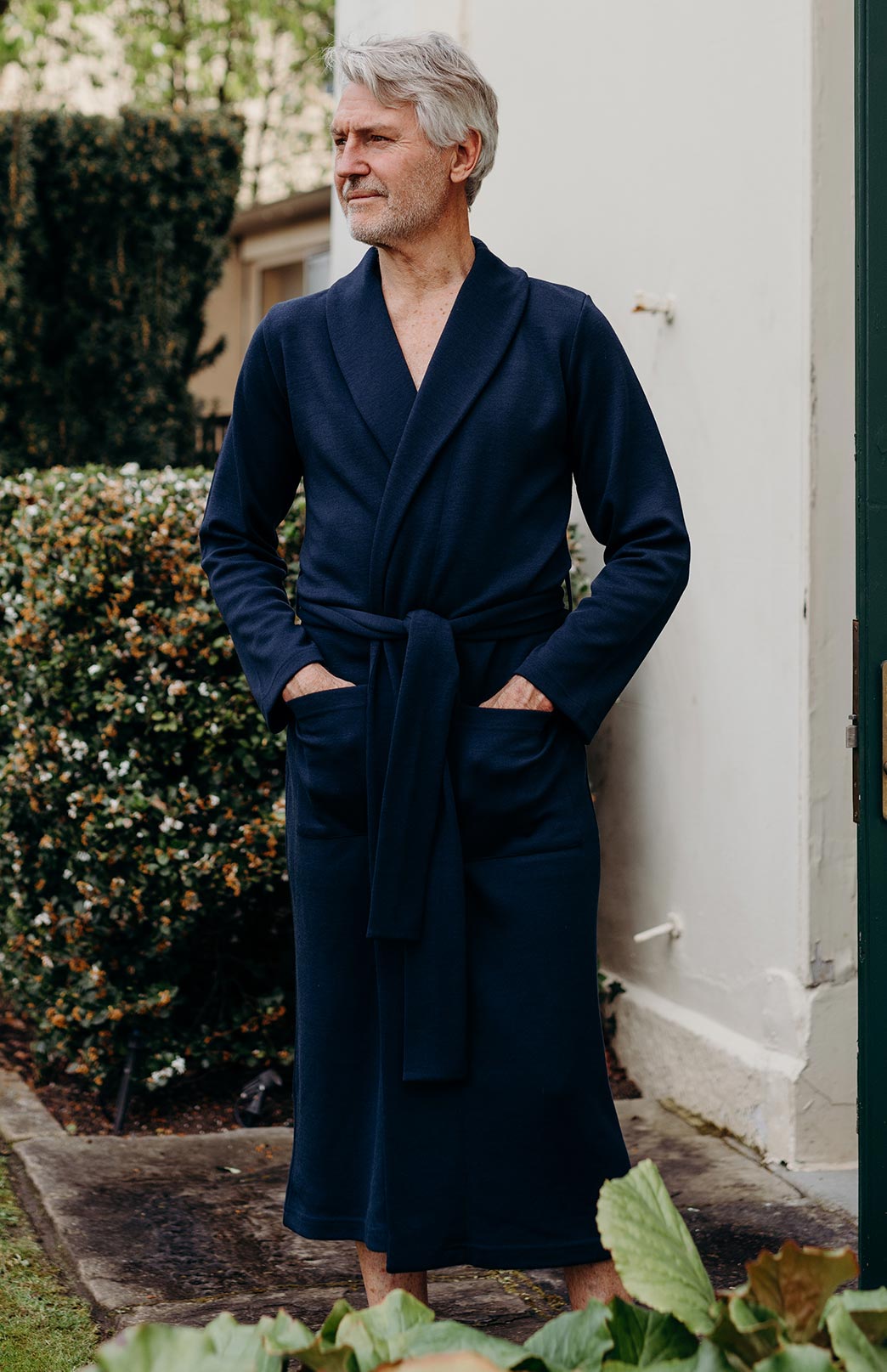 Navy Blue Superfine Merino Wool Dressing Gown
