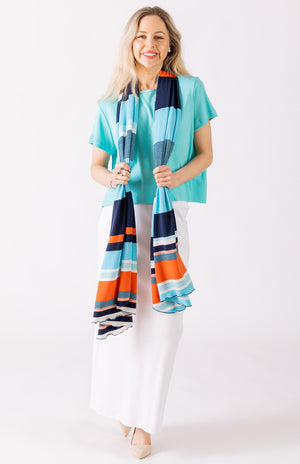 Turquoise & Orange Multi Stripe