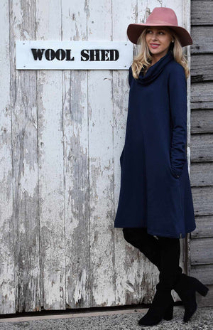 Second:  Cowl Neck Swing Dress - Modal Fleece (size 12)