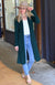 Deep Sea Green Women&#39;s Merino Wool Long Drape Cardigan
