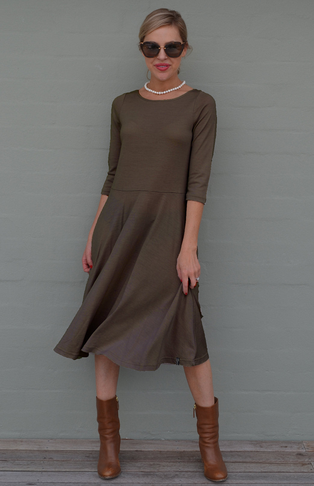 Gray Organic Cotton Fit Flare Dress, Women's Organic Pocket Dress