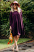 Aubergine Purple Women&#39;s Merino Wool Loose Fit Dress with Long Sleeves and Side Pockets
