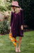 Aubergine Purple Women&#39;s Merino Wool Loose Fit Dress with Long Sleeves and Side Pockets
