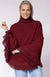 Amazon Red Merino &amp;amp; Possum &amp;amp; Silk Fringed Poncho with Polo Neck
