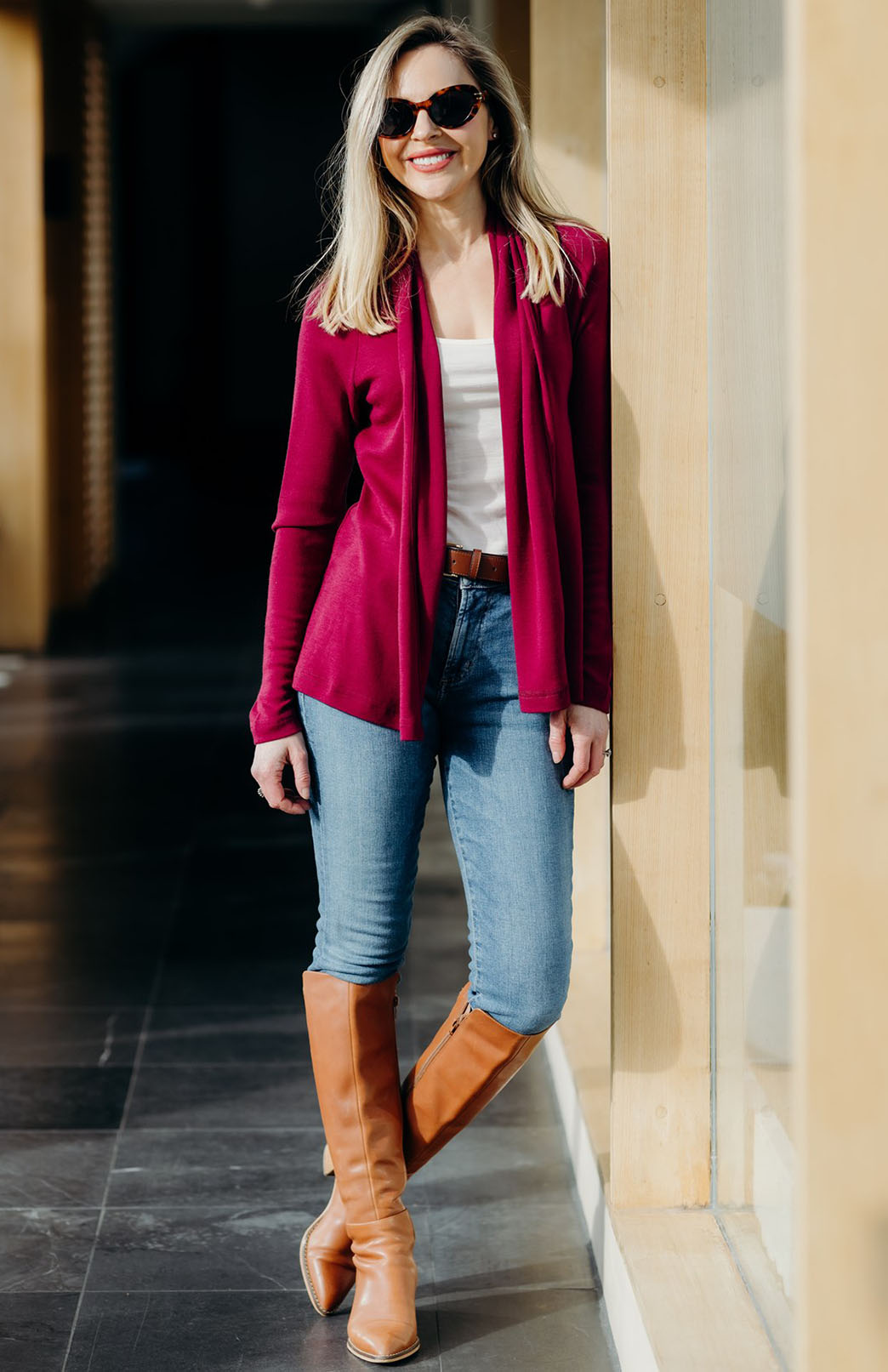 Aubergine Purple Women&#39;s Merino Wool Mini Drape Cardigan
