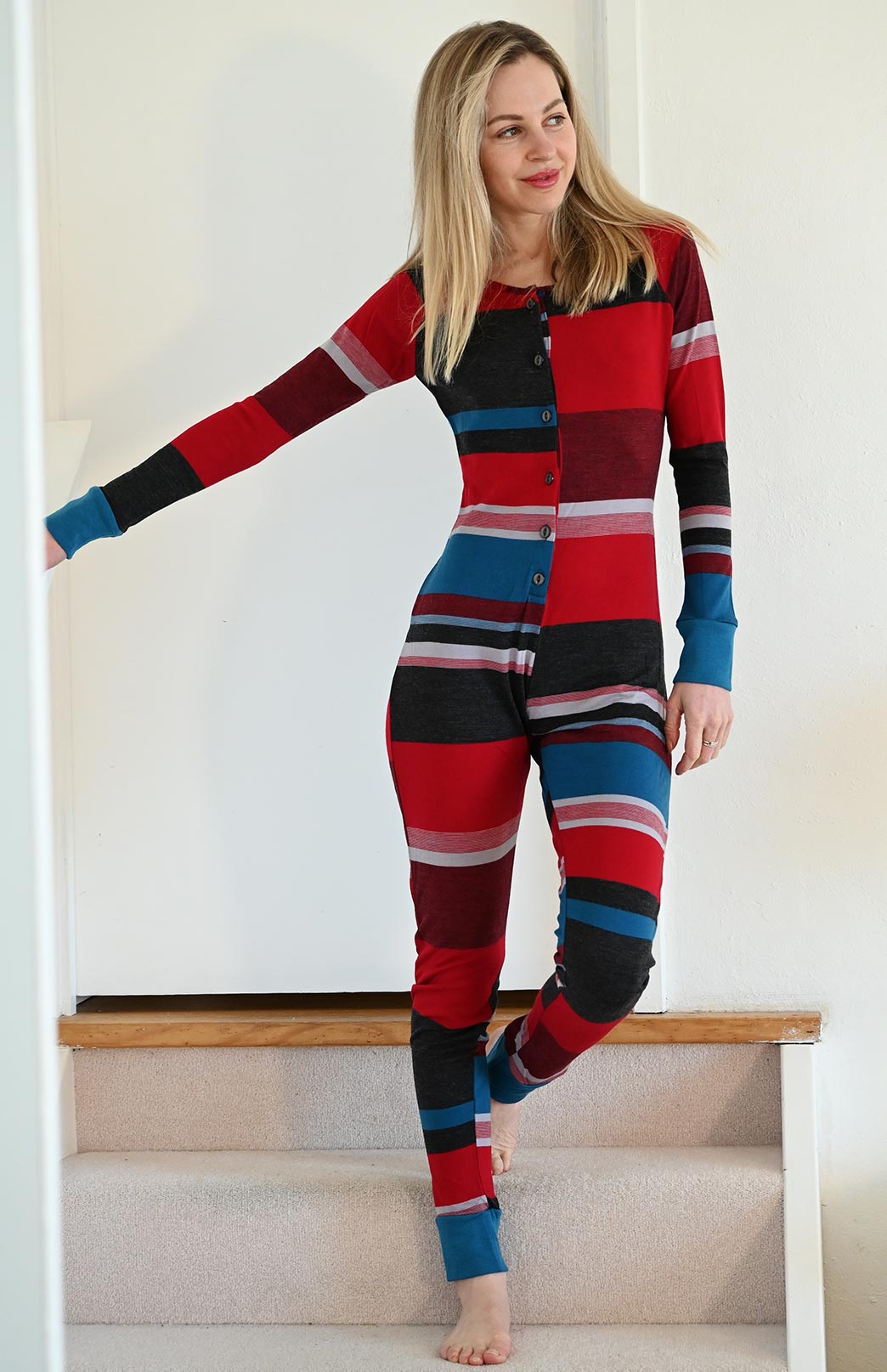 Women s Merino Wool Striped Onesie Smitten Merino