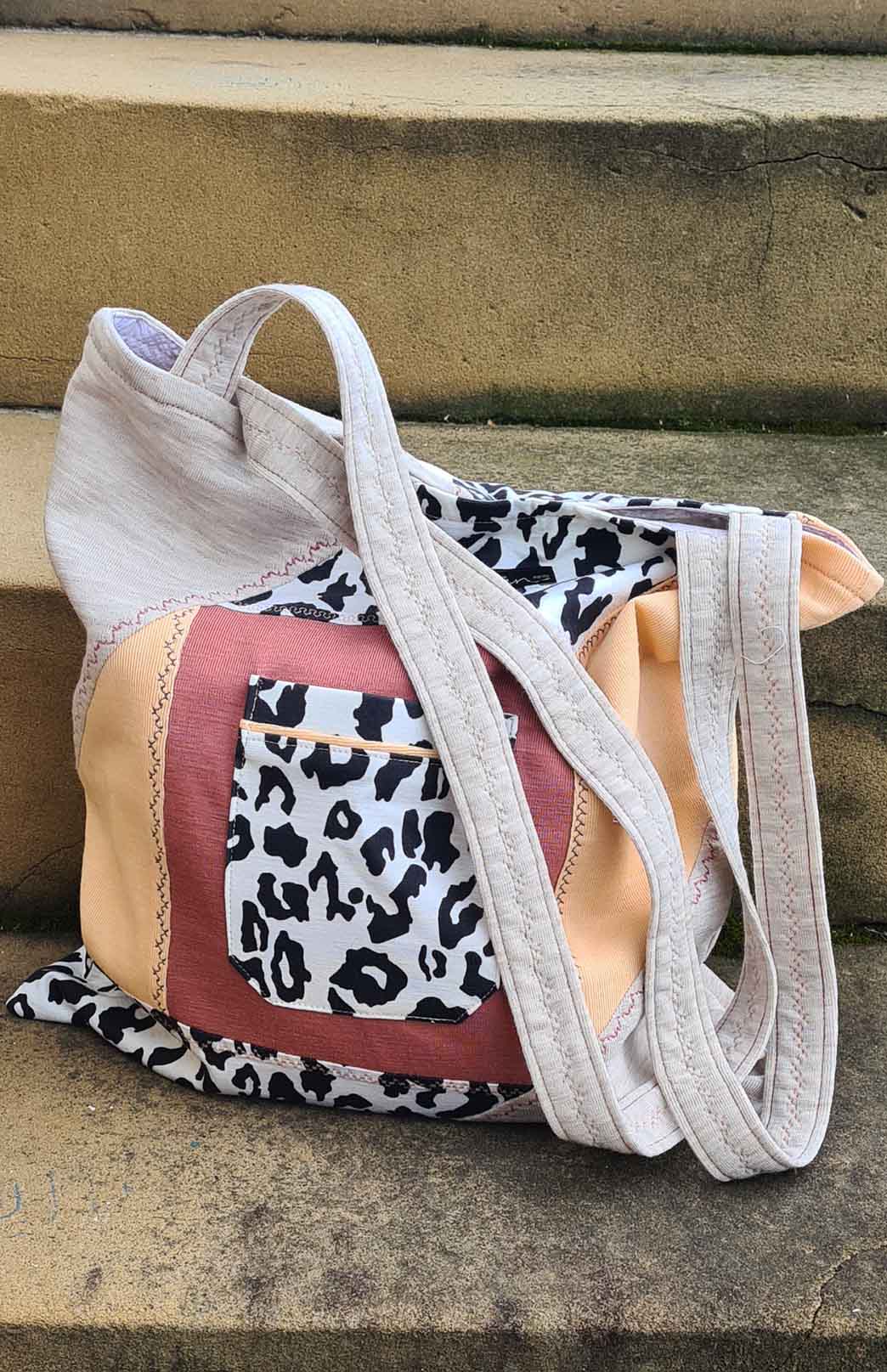 Neutral & Leopard Bag Merino Wool Patchwork Tote Bag
