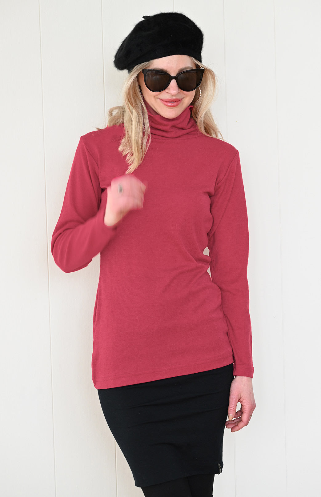 Raspberry Pink Unisex Merino Wool Long Sleeve Top
