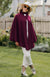 Magenta Merino Wool Cape with Magnetic Button Neck Fastening 
