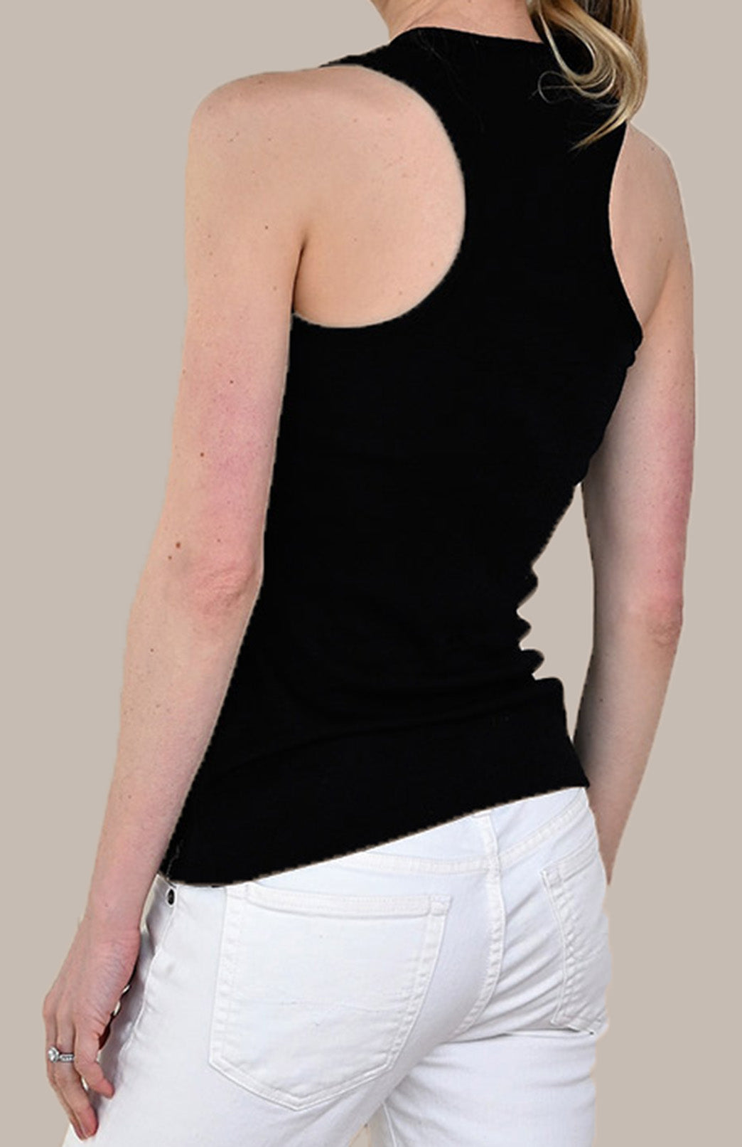 Black Women&#39;s Merino Wool Sleeveless Racer Back Merino Wool Active Top
