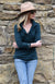 Deep Sea Green .Women&#39;s Merino Wool Collared 7/8 Sleeve Top with Buttons
