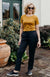 Dark Mustard Women&#39;s Merino Wool Short Sleeve Round Neck Top
