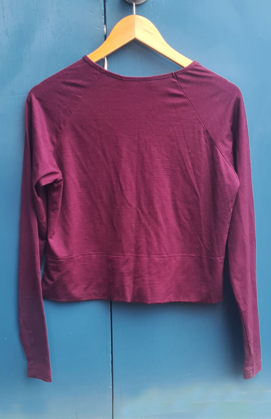 Aubergine Purple Women&#39;s Merino Wool Long Sleeved Boxy Short Cropped Top
