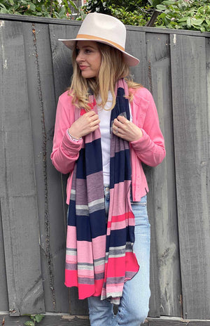 Rose Candy Pink & Navy Multi Stripe