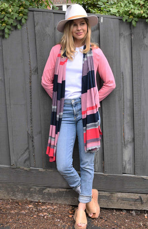 Rose Candy Pink & Navy Multi Stripe