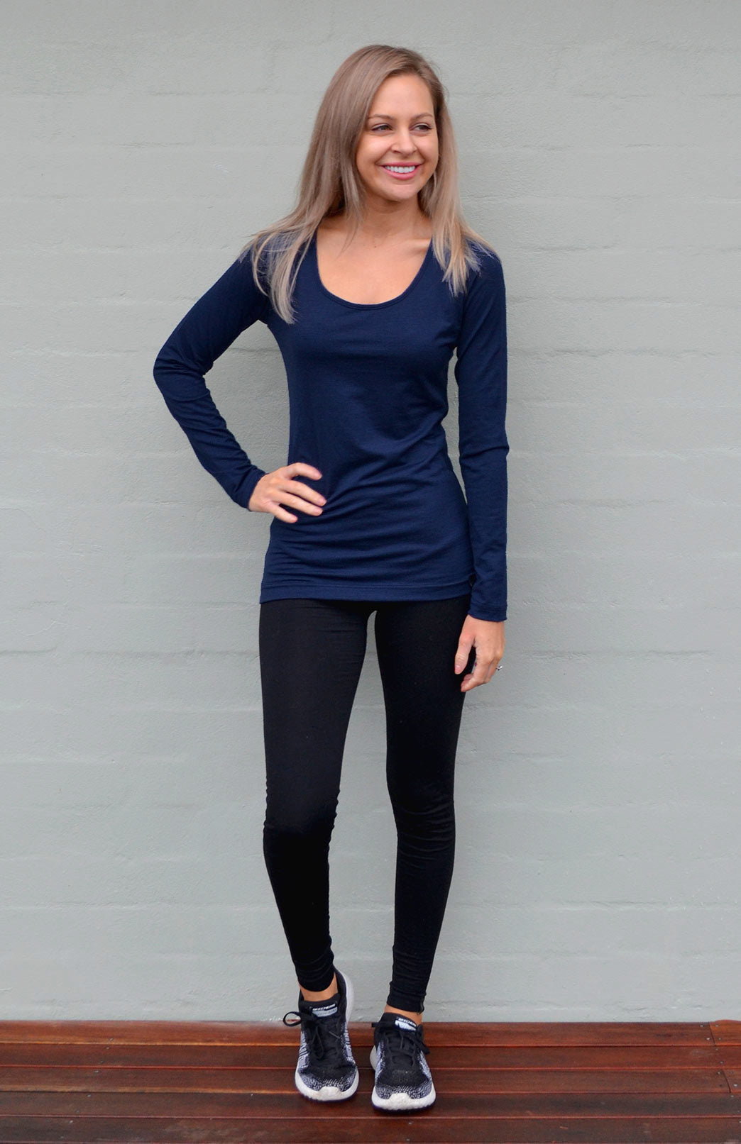 Indigo Blue Women&#39;s Merino Wool Long Sleeve Fashion &amp;amp; Layering Top
