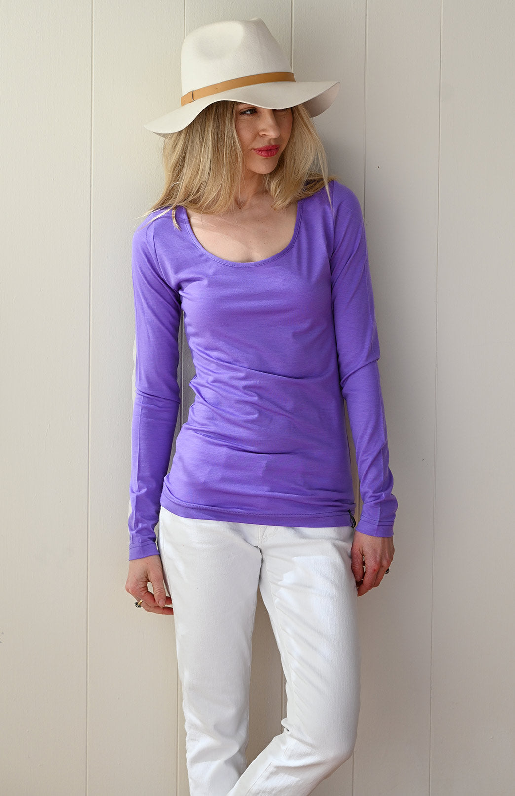 Periwinkle Purple Women&#39;s Merino Wool Long Sleeve Fashion &amp;amp; Layering Top
