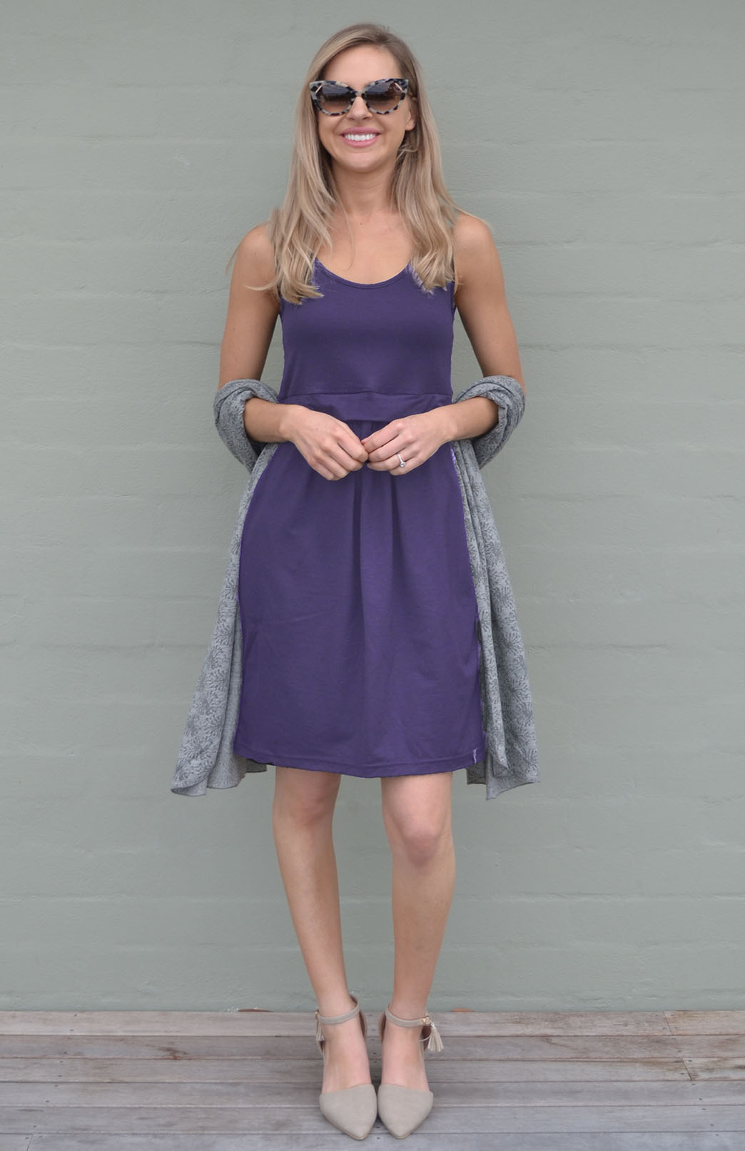 Grape Purple Women&#39;s Merino Wool Sleeveless Dress
