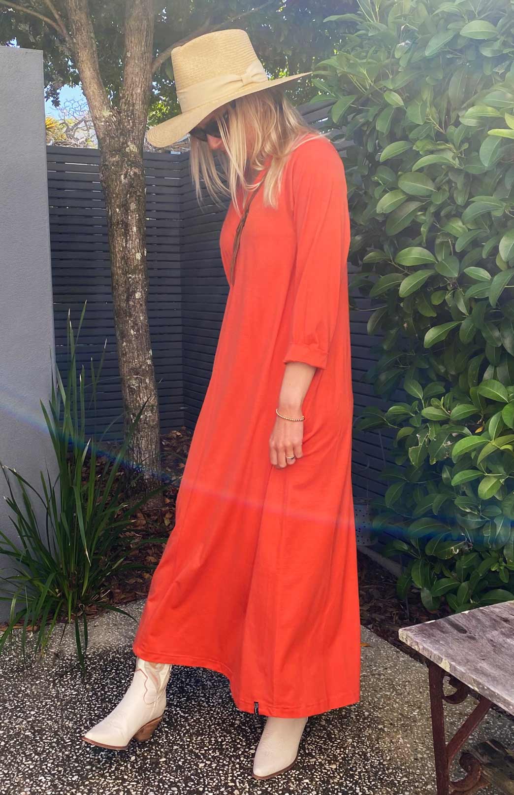 Orange floaty dress best sale