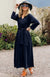 French Navy Blue Women&#39;s Merino Wool V-Neck Floaty Dress 
