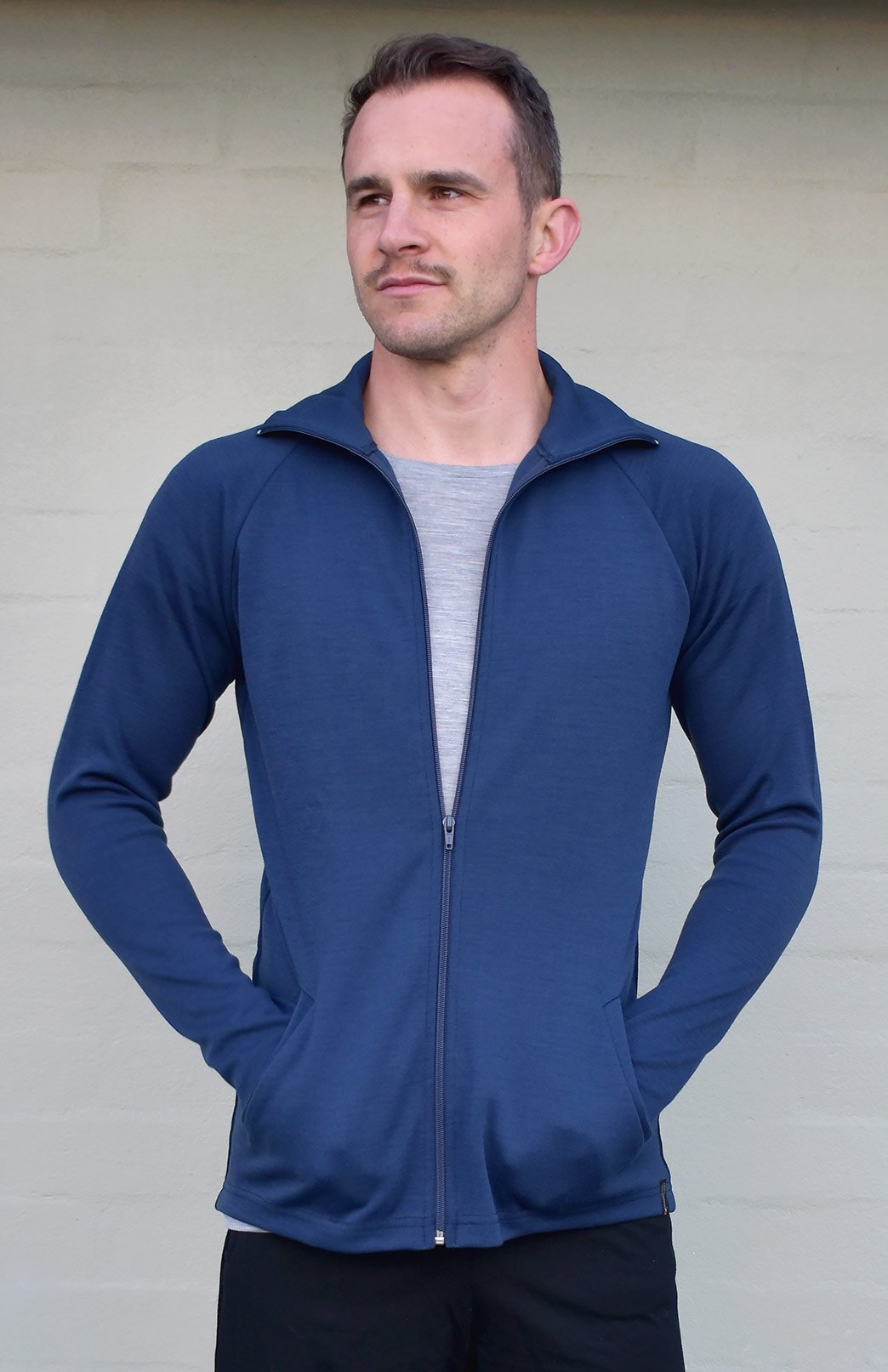 French Navy Blue Unisex Merino Wool Zip Jacket in Heavyweight 360g Fabric
