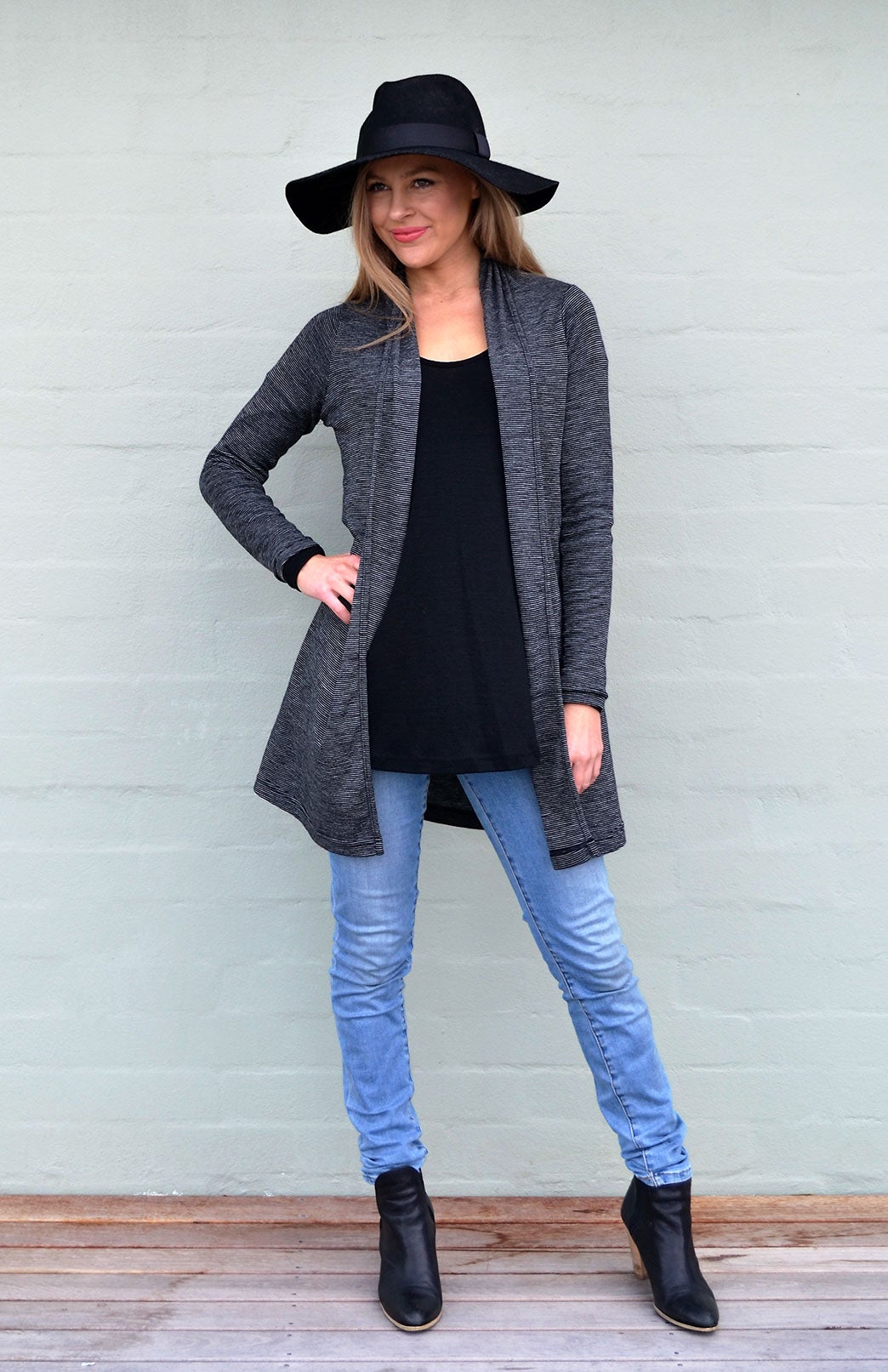 Slate Grey Women&#39;s Merino Wool Drape Cardigan
