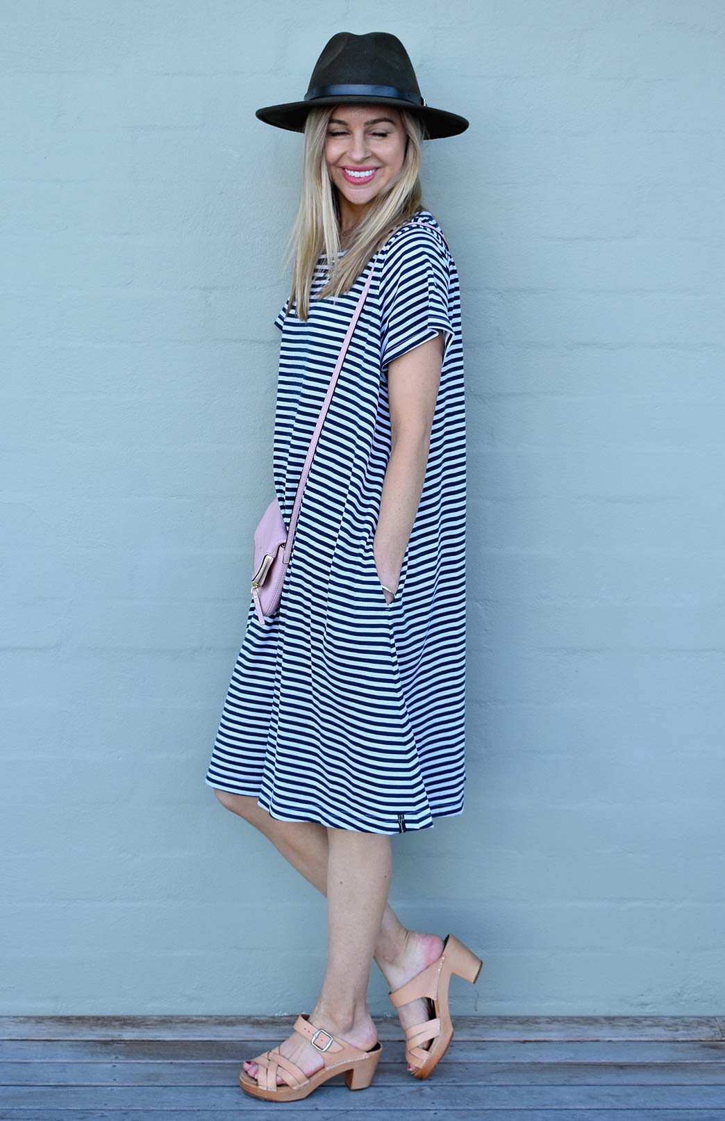 Blue dress with hotsell white stripe on side