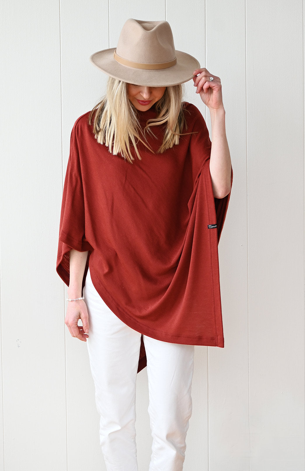 Short Knit Poncho in Claret from Thailand, 'Incredible in Claret