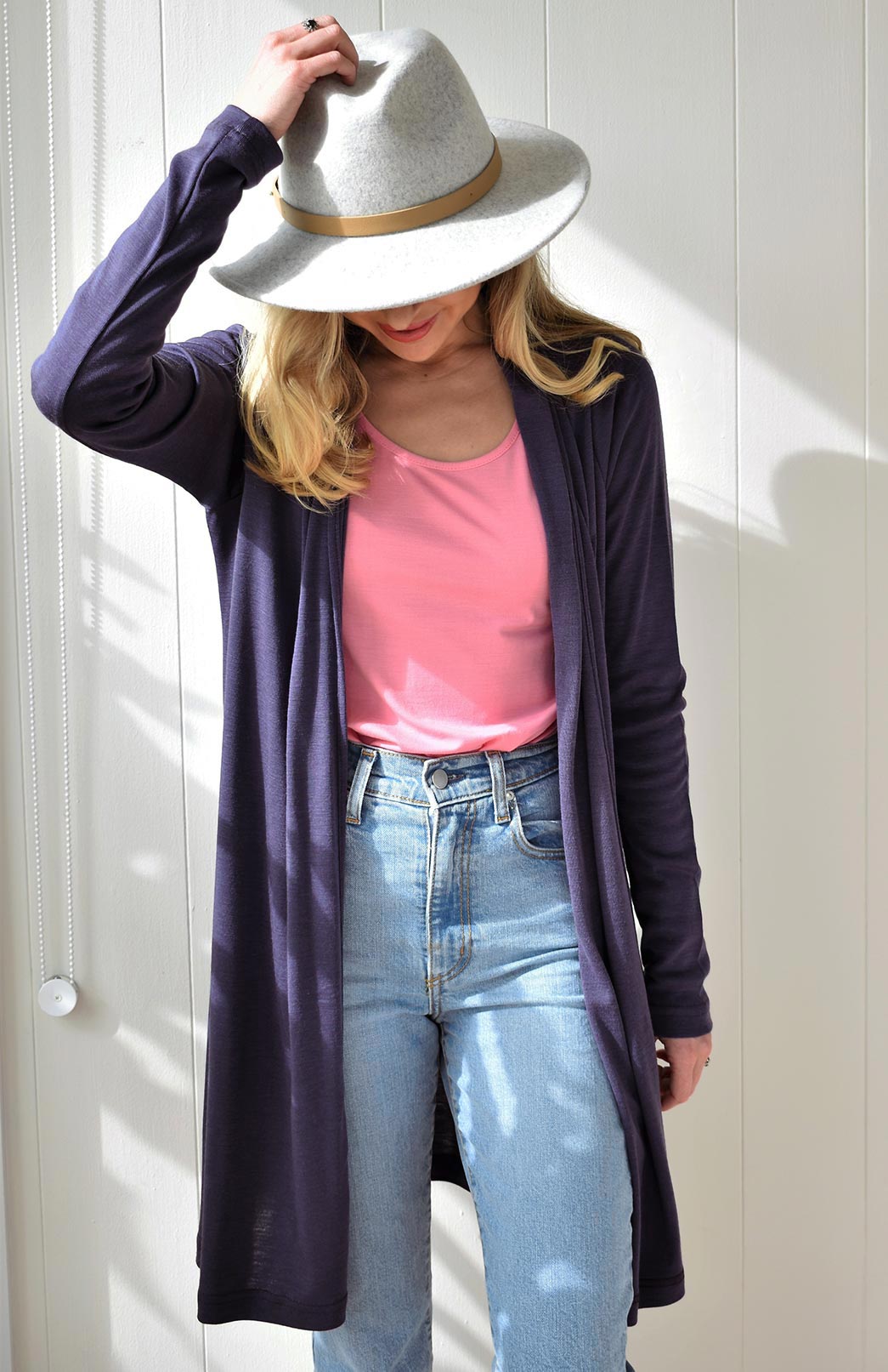 Grape Purple Women&#39;s Merino Wool Drape Cardigan
