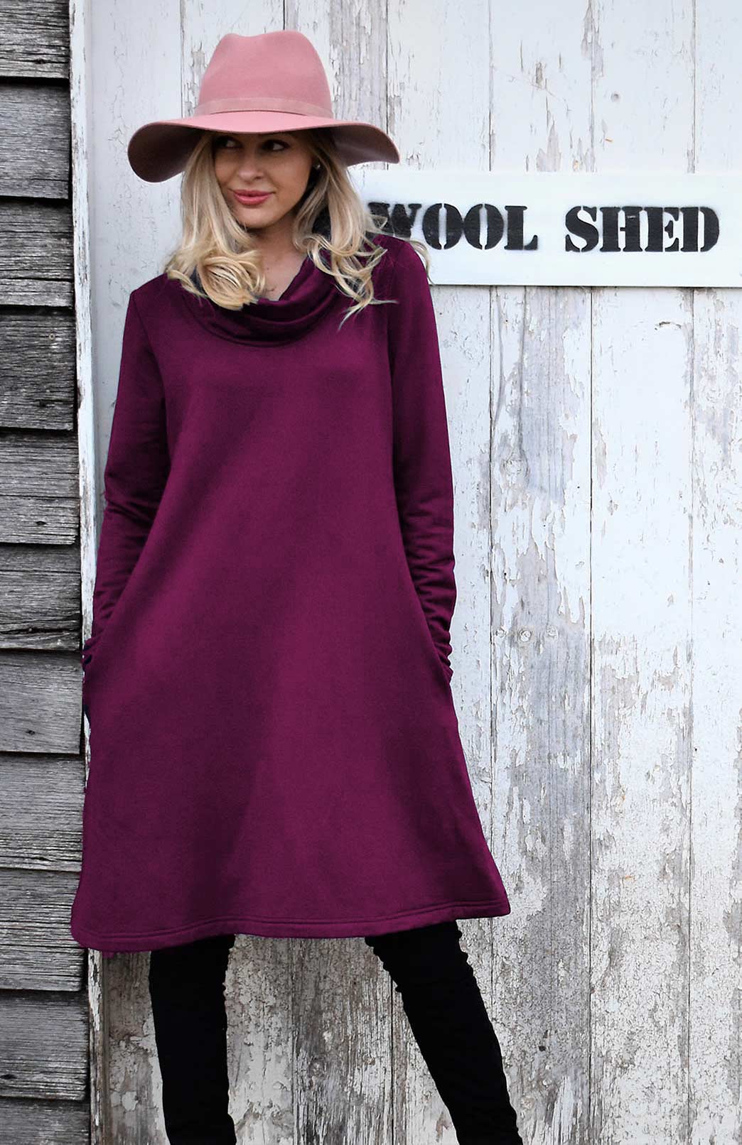 Second: Cowl Neck Swing Dress - Modal Fleece (size 12) - Smitten