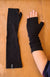 Black Unisex Superfine Merino Wool Elbow Length Fingerless Mitten Gloves 
