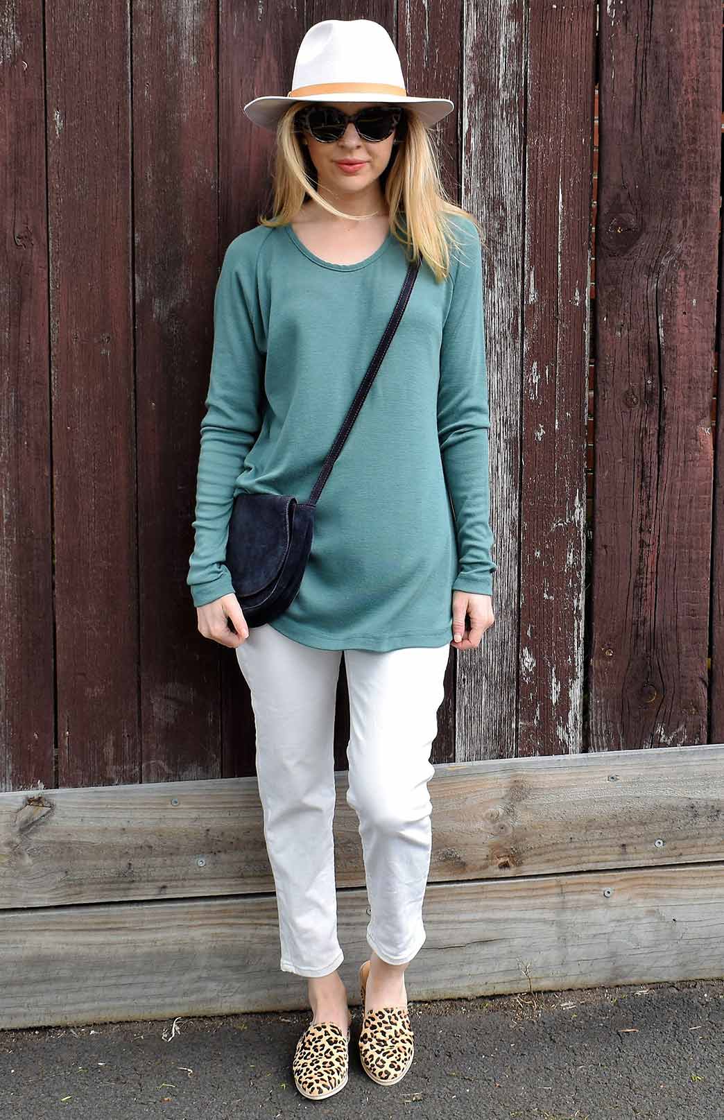 Sage Green Women&#39;s Merino Wool Long Sleeve Top with Raglan Sleeves
