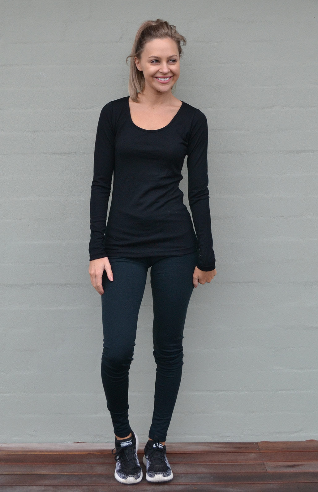 Black Women&#39;s Merino Wool Long Sleeve Fashion &amp;amp; Layering Top
