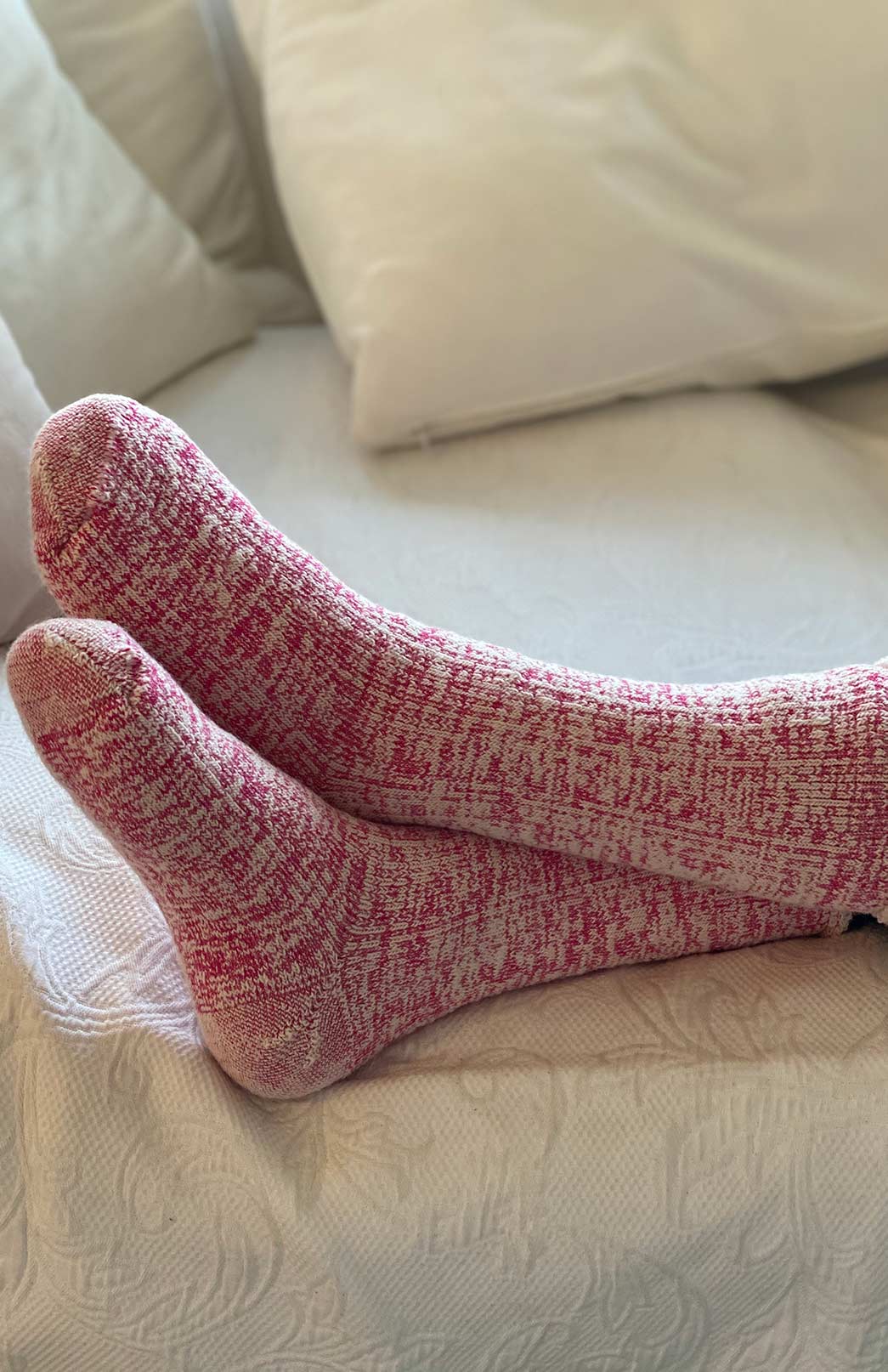 Powder Pink Marl Unisex Merino Wool Fleece Lined Socks
