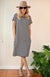 Navy Blue and Ivory Stripe Women&#39;s Merino Wool Shift Dress with Short Sleeves
