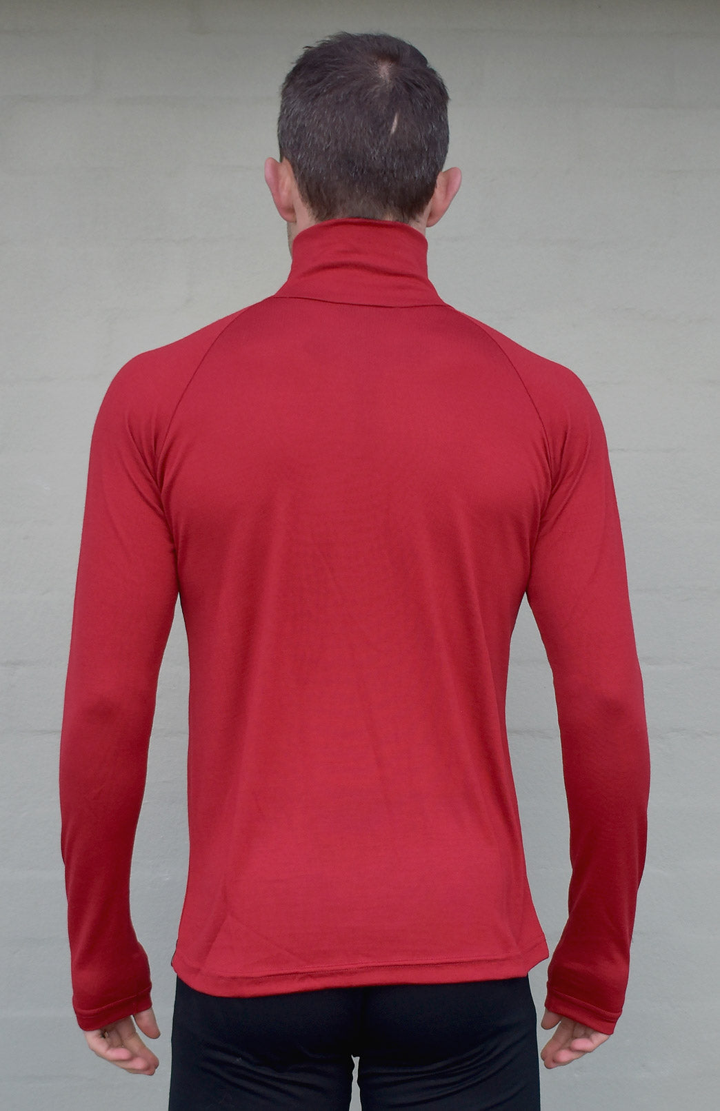 Flame Red Men&#39;s Merino Wool Zip Neck Top
