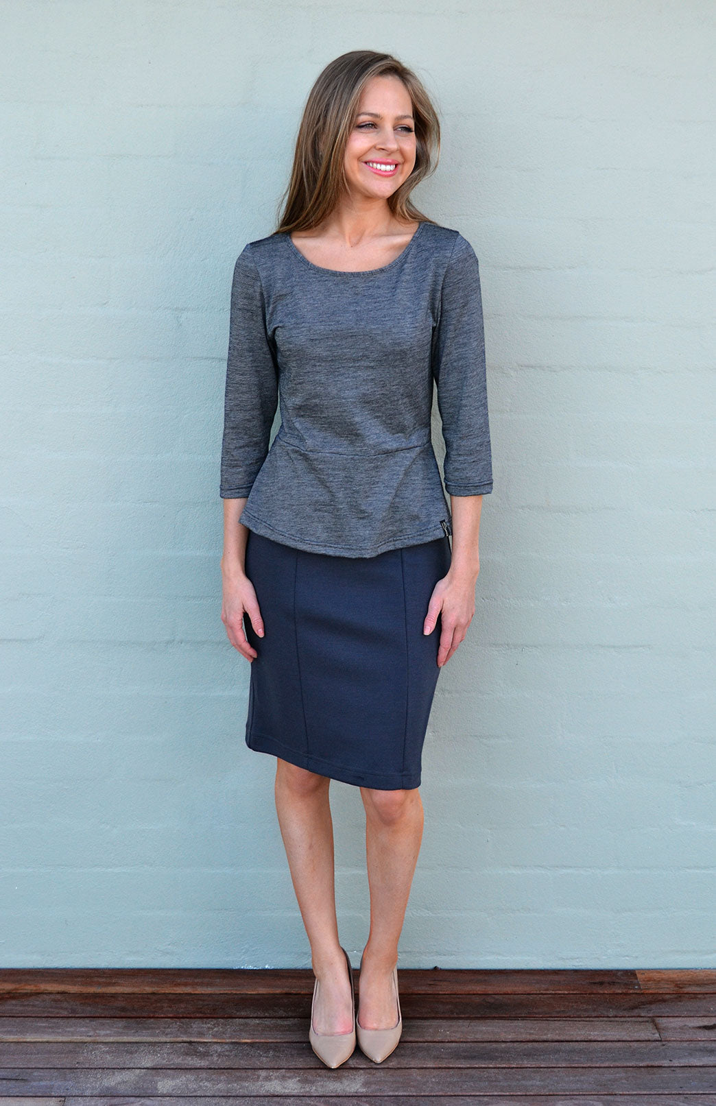 Steel Grey Women&#39;s Merino Wool Straight Skirt
