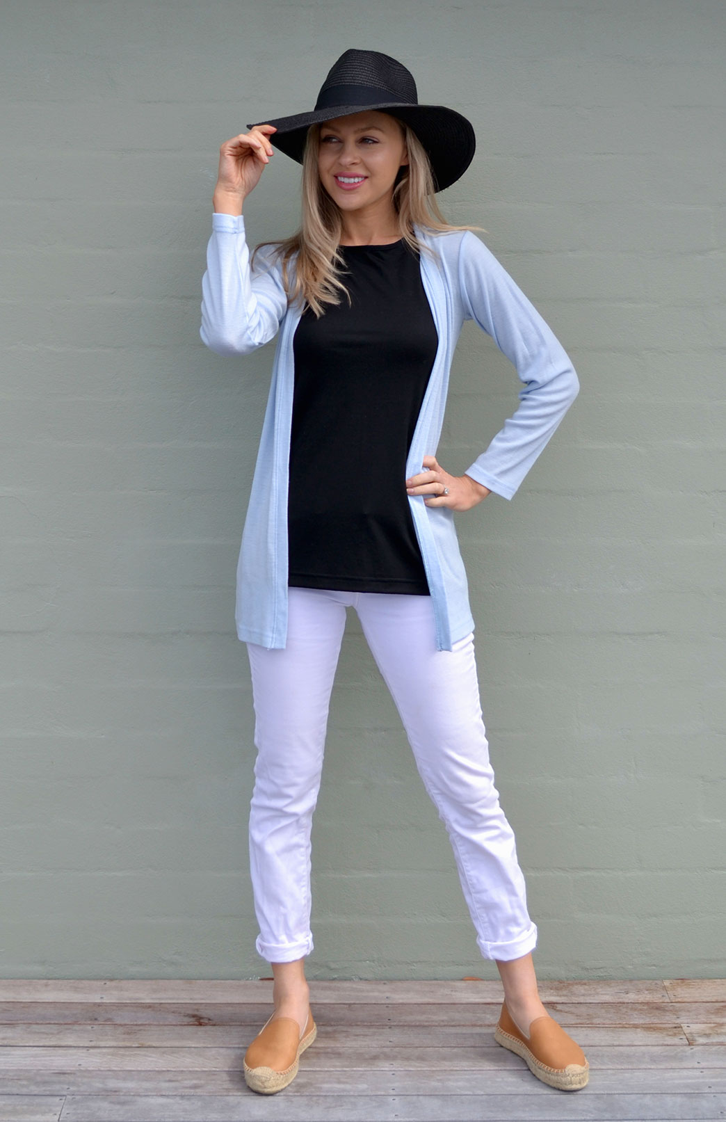 Slimline Cardigan | Women's Classic Light Blue Long Sleeve Simple ...