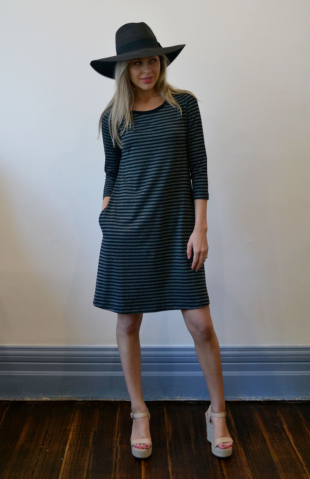 Ellie Dress | Women's Black and Grey Superfine Merino Wool Swing Dress ...