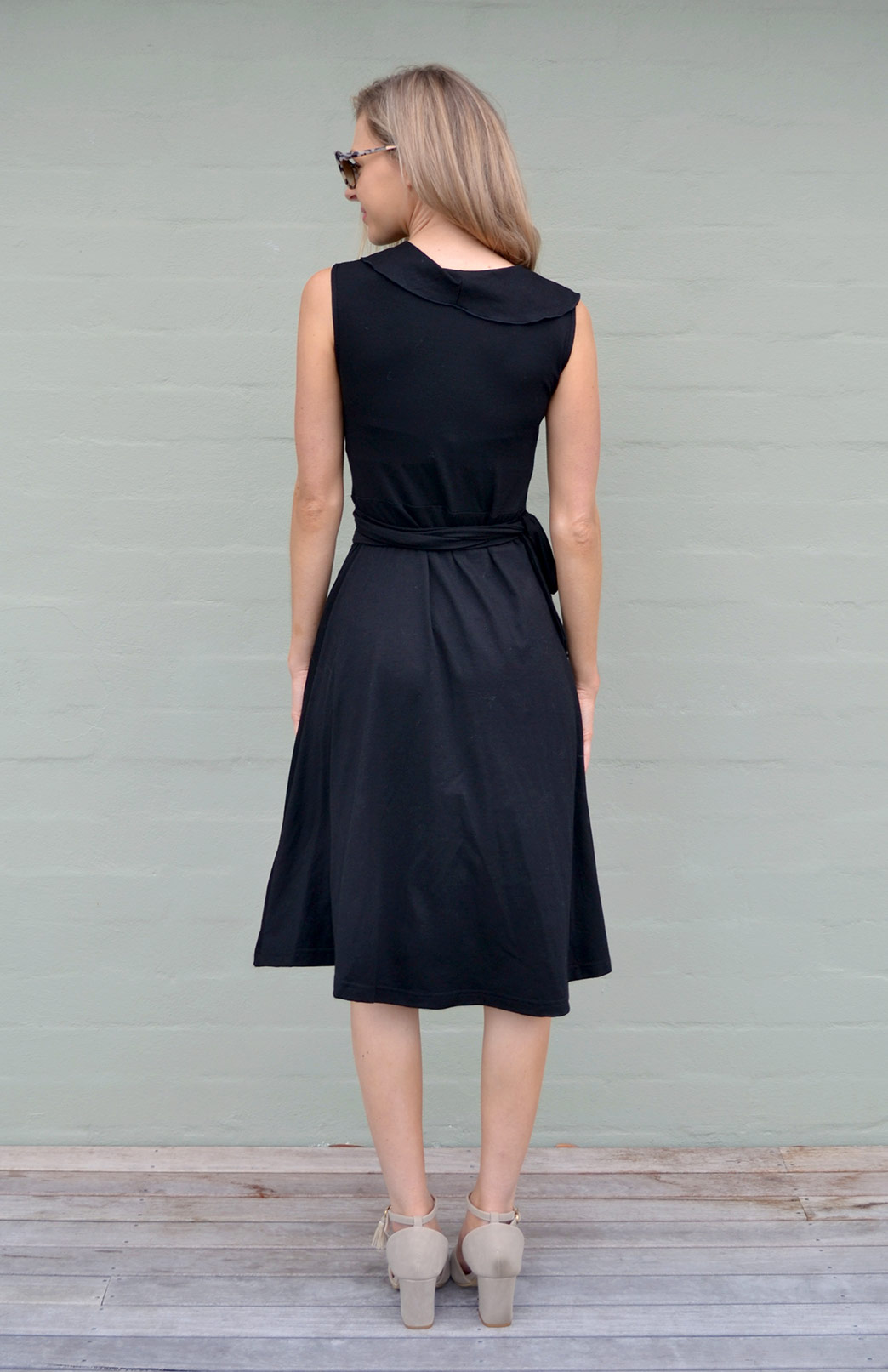 Ophelia Wrap Dress | Women's Summer Sleeveless Black Merino Wool Wrap ...