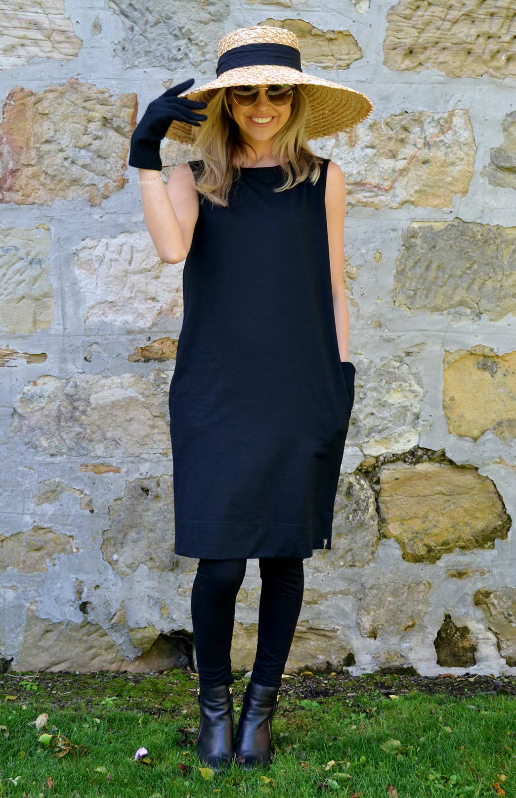 Holly Shift Dress | Women's Black Merino Wool Classic Sleeveless Knee ...